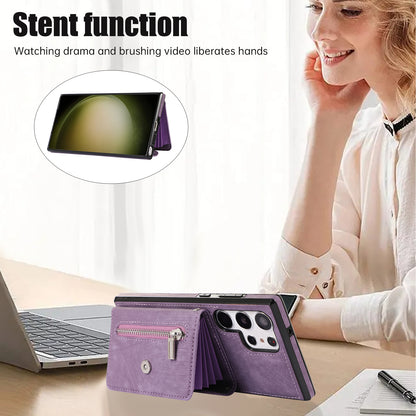 Kickstand Shell for Samsung Galaxy S23 Ultra RFID Blocking Card Bag Phone Case PU Leather+TPU Cover