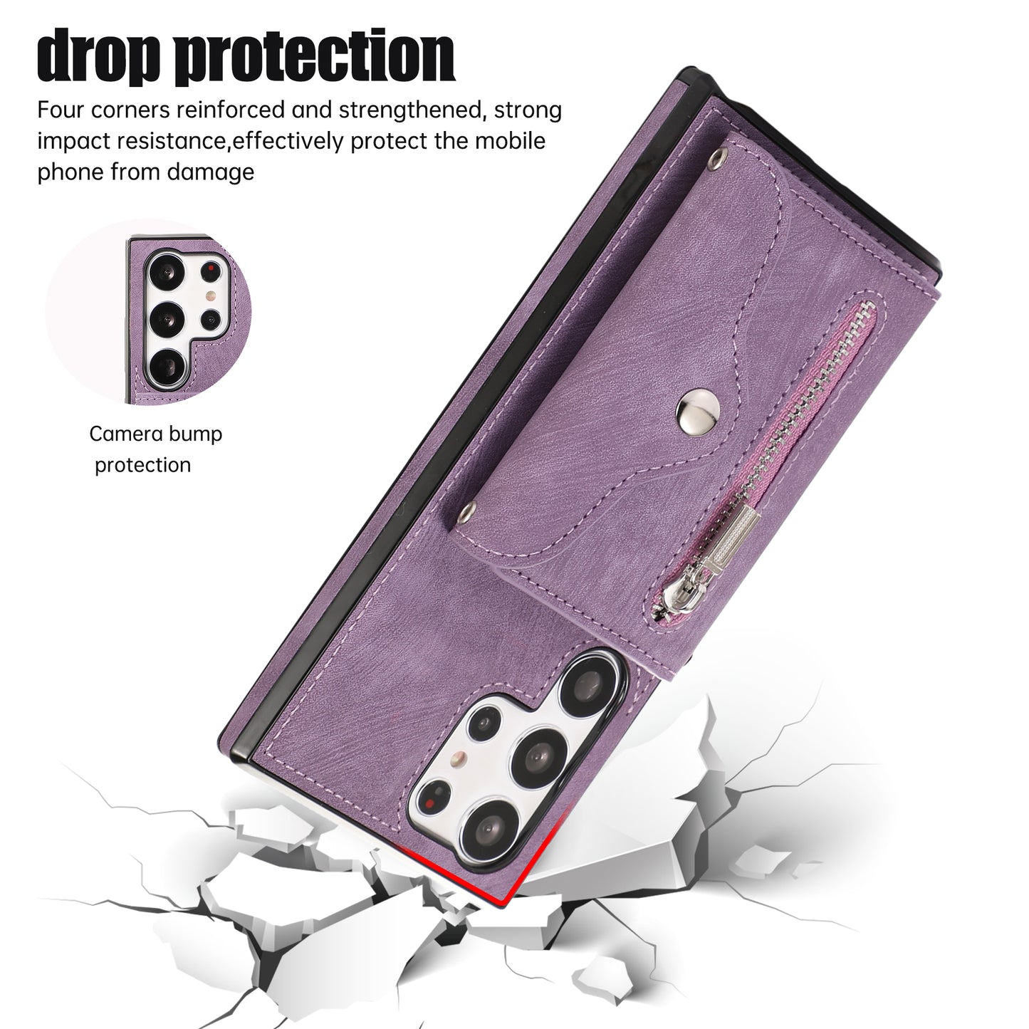 Kickstand Shell for Samsung Galaxy S23 Ultra RFID Blocking Card Bag Phone Case PU Leather+TPU Cover