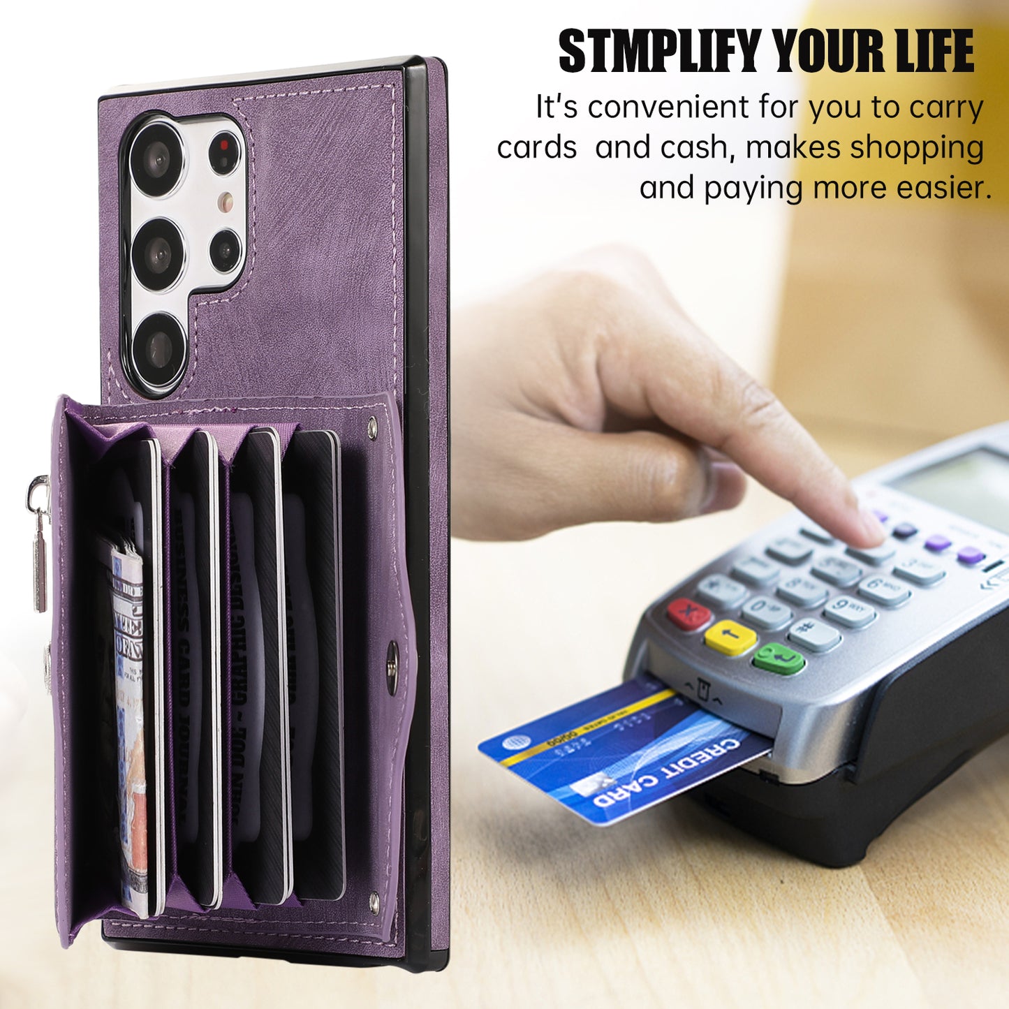 Kickstand Shell for Samsung Galaxy S23 Ultra RFID Blocking Card Bag Phone Case PU Leather+TPU Cover