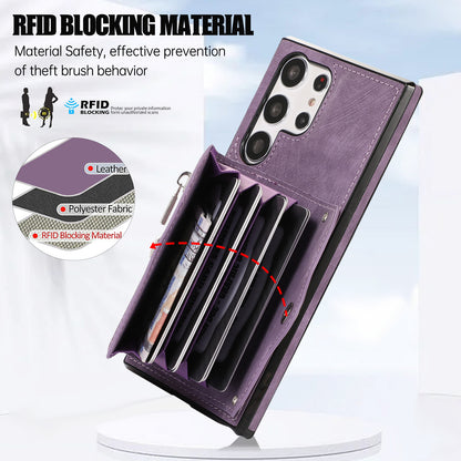 Kickstand Shell for Samsung Galaxy S23 Ultra RFID Blocking Card Bag Phone Case PU Leather+TPU Cover