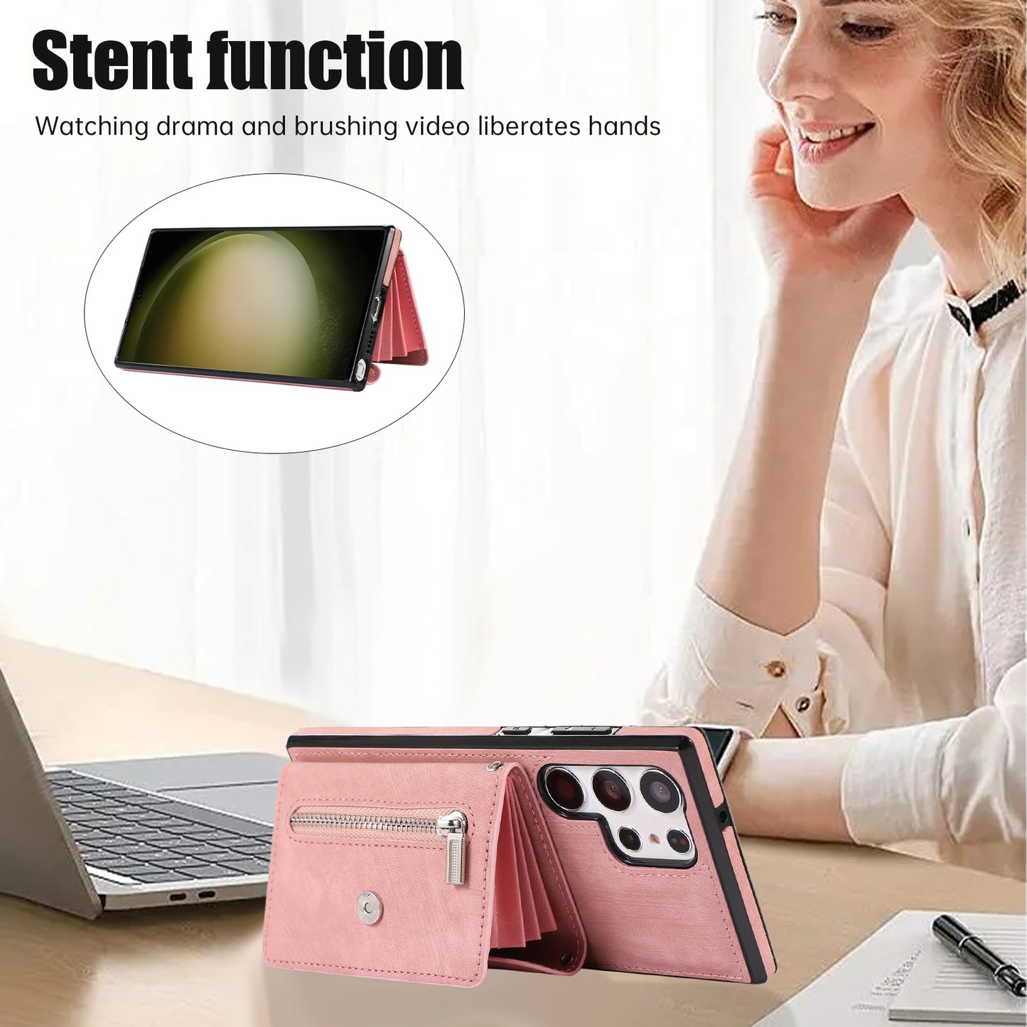 Kickstand Shell for Samsung Galaxy S23 Ultra RFID Blocking Card Bag Phone Case PU Leather+TPU Cover