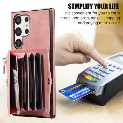 Kickstand Shell for Samsung Galaxy S23 Ultra RFID Blocking Card Bag Phone Case PU Leather+TPU Cover