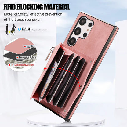 Kickstand Shell for Samsung Galaxy S23 Ultra RFID Blocking Card Bag Phone Case PU Leather+TPU Cover