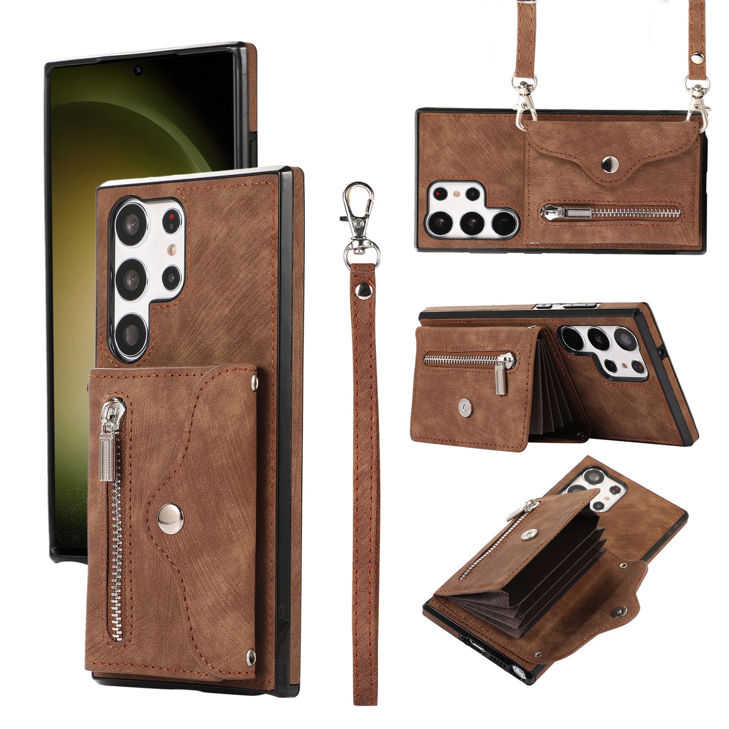 Kickstand Shell for Samsung Galaxy S23 Ultra RFID Blocking Card Bag Phone Case PU Leather+TPU Cover