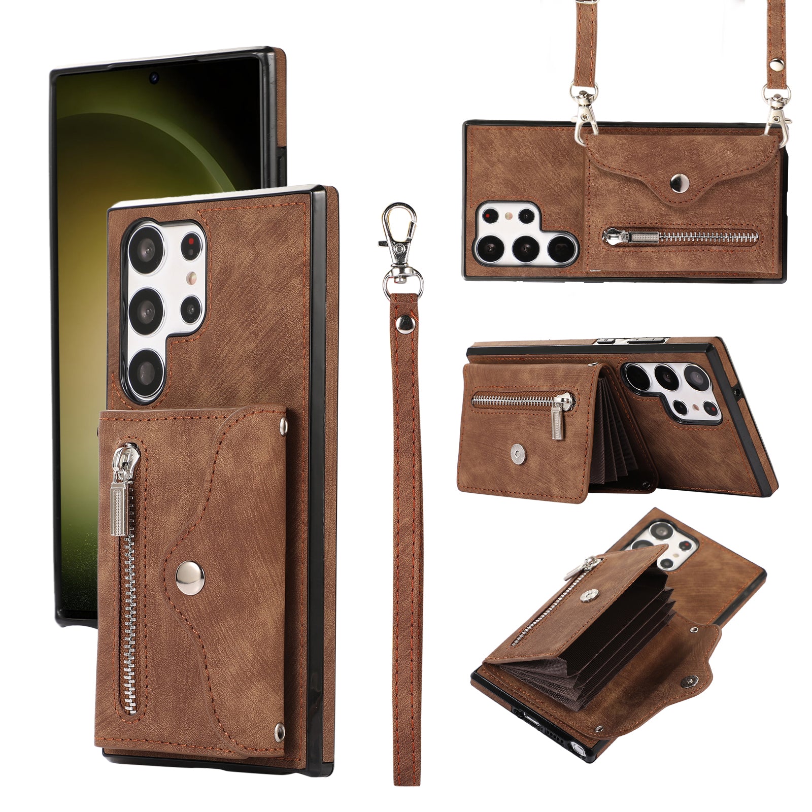 Kickstand Shell for Samsung Galaxy S23 Ultra RFID Blocking Card Bag Phone Case PU Leather+TPU Cover