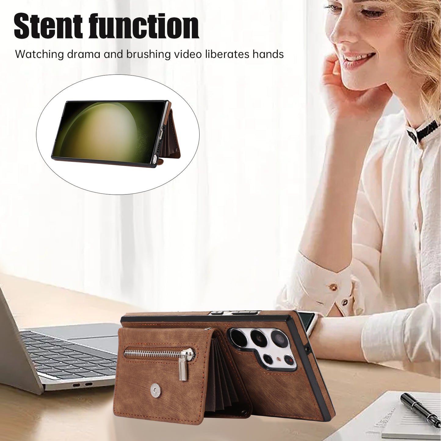 Kickstand Shell for Samsung Galaxy S23 Ultra RFID Blocking Card Bag Phone Case PU Leather+TPU Cover