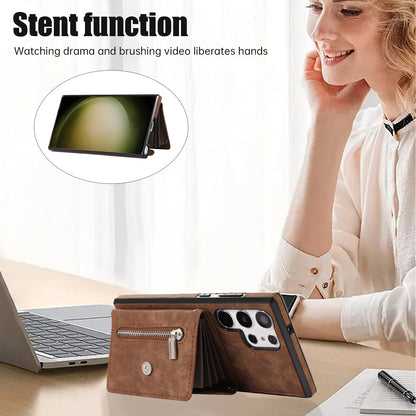 Kickstand Shell for Samsung Galaxy S23 Ultra RFID Blocking Card Bag Phone Case PU Leather+TPU Cover