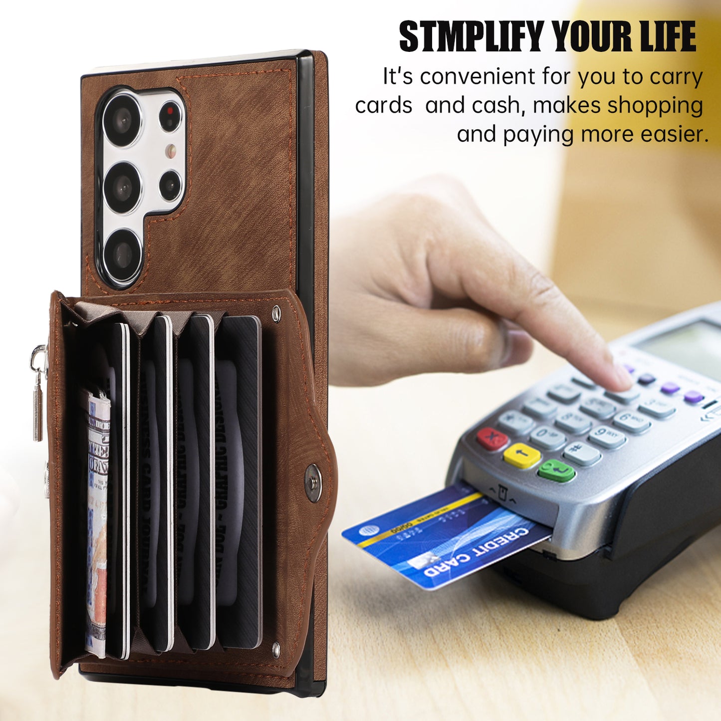 Kickstand Shell for Samsung Galaxy S23 Ultra RFID Blocking Card Bag Phone Case PU Leather+TPU Cover