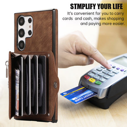 Kickstand Shell for Samsung Galaxy S23 Ultra RFID Blocking Card Bag Phone Case PU Leather+TPU Cover