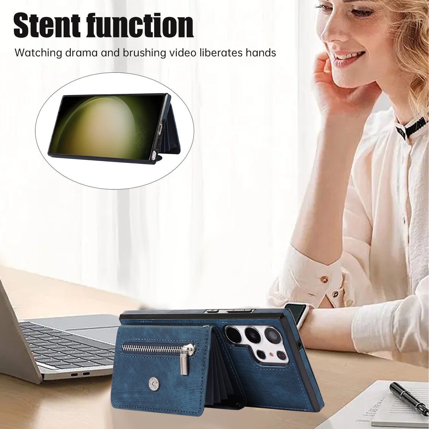 Kickstand Shell for Samsung Galaxy S23 Ultra RFID Blocking Card Bag Phone Case PU Leather+TPU Cover