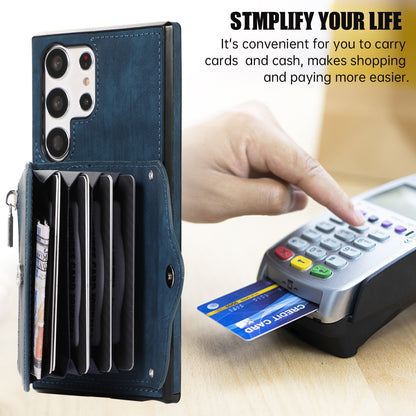 Kickstand Shell for Samsung Galaxy S23 Ultra RFID Blocking Card Bag Phone Case PU Leather+TPU Cover