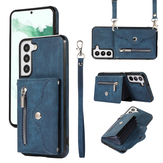 For Samsung Galaxy S22 5G Phone Case Kickstand RFID Blocking Card Bag PU Leather+TPU Cover