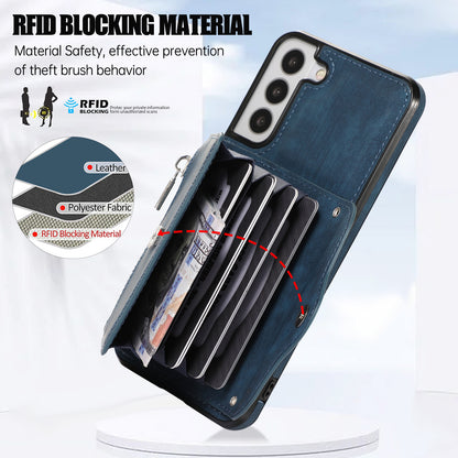 For Samsung Galaxy S22 5G Phone Case Kickstand RFID Blocking Card Bag PU Leather+TPU Cover