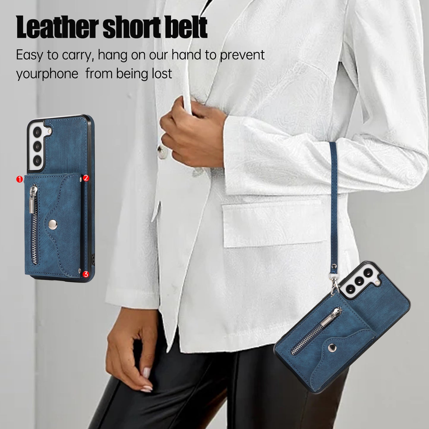 For Samsung Galaxy S22 5G Phone Case Kickstand RFID Blocking Card Bag PU Leather+TPU Cover