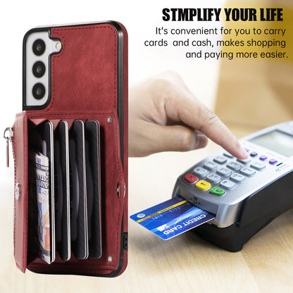 For Samsung Galaxy S22 5G Phone Case Kickstand RFID Blocking Card Bag PU Leather+TPU Cover