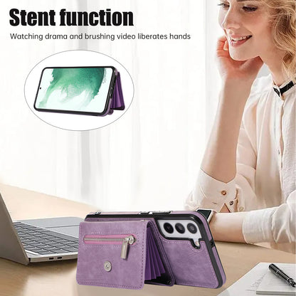 For Samsung Galaxy S22 5G Phone Case Kickstand RFID Blocking Card Bag PU Leather+TPU Cover