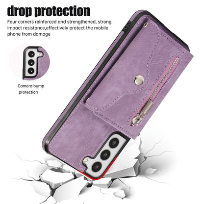 For Samsung Galaxy S22 5G Phone Case Kickstand RFID Blocking Card Bag PU Leather+TPU Cover