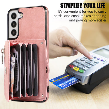 For Samsung Galaxy S22 5G Phone Case Kickstand RFID Blocking Card Bag PU Leather+TPU Cover