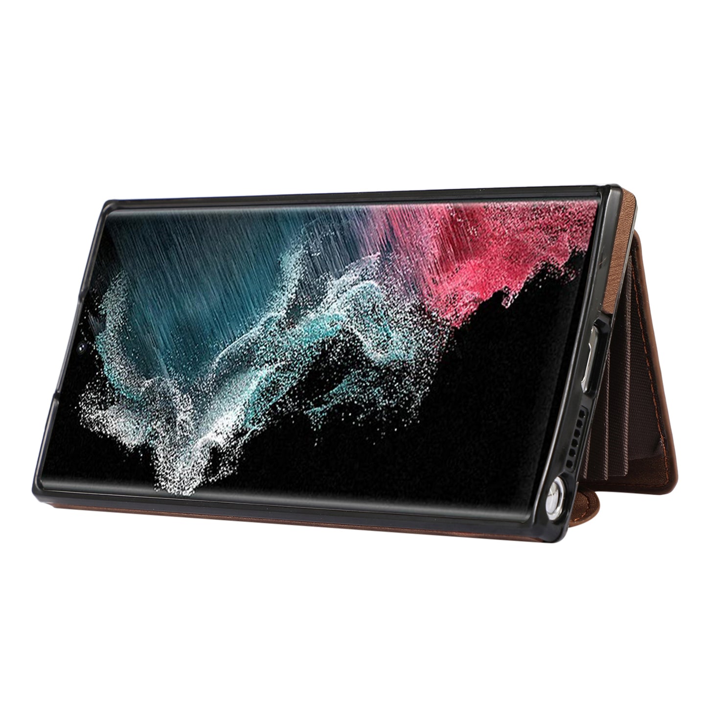 For Samsung Galaxy S22 Ultra 5G PU Leather+TPU Phone Case RFID Blocking Card Bag Cover with Kickstand