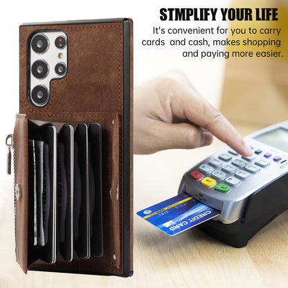 For Samsung Galaxy S22 Ultra 5G PU Leather+TPU Phone Case RFID Blocking Card Bag Cover with Kickstand