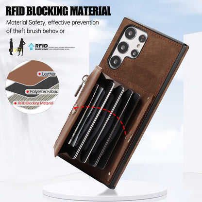 For Samsung Galaxy S22 Ultra 5G PU Leather+TPU Phone Case RFID Blocking Card Bag Cover with Kickstand