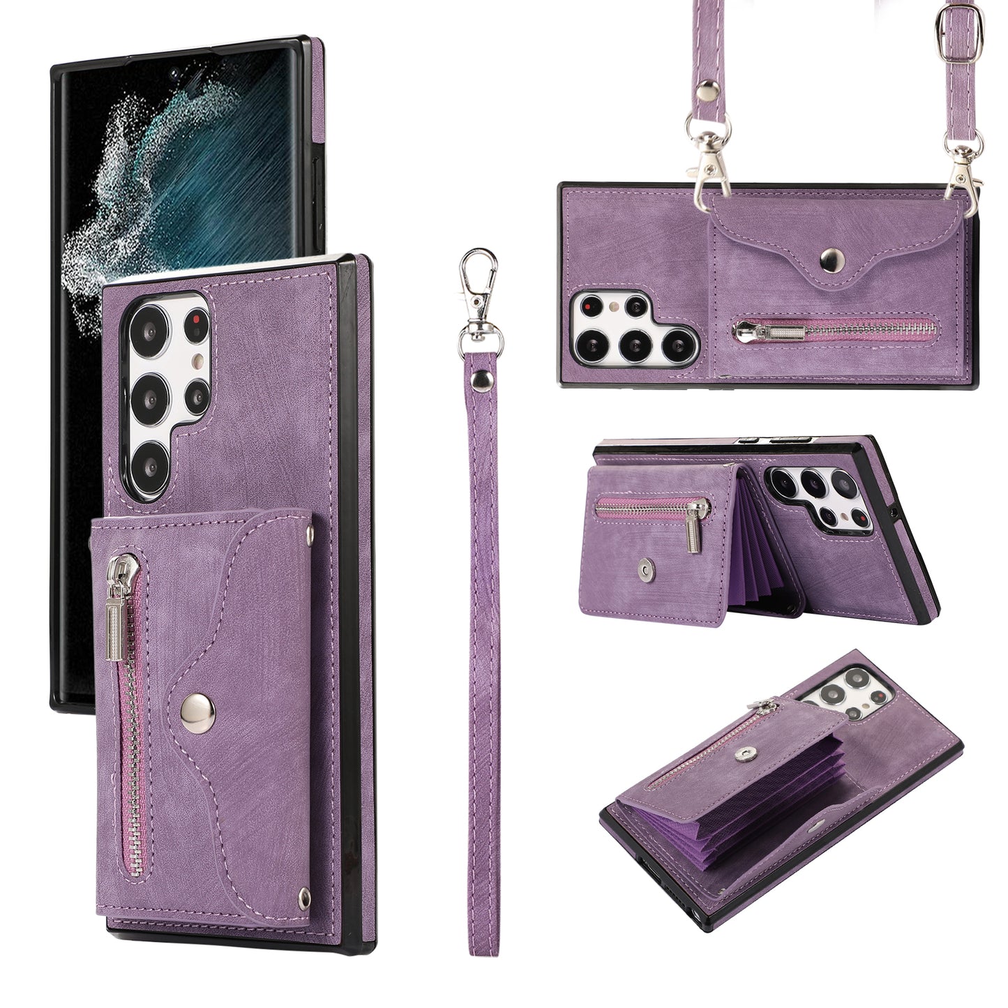 For Samsung Galaxy S22 Ultra 5G PU Leather+TPU Phone Case RFID Blocking Card Bag Cover with Kickstand