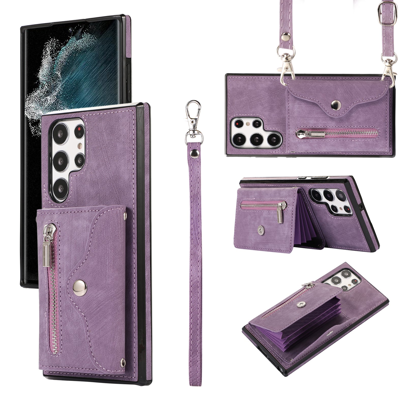 For Samsung Galaxy S22 Ultra 5G PU Leather+TPU Phone Case RFID Blocking Card Bag Cover with Kickstand