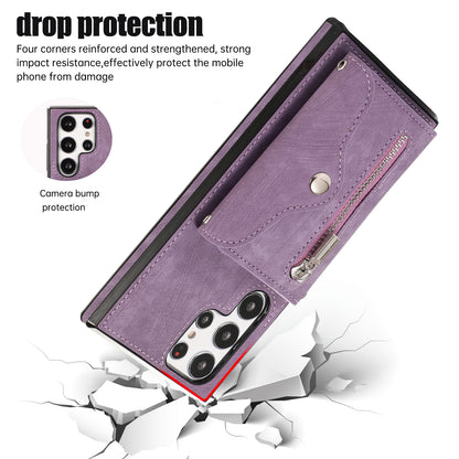 For Samsung Galaxy S22 Ultra 5G PU Leather+TPU Phone Case RFID Blocking Card Bag Cover with Kickstand