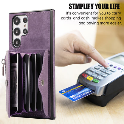 For Samsung Galaxy S22 Ultra 5G PU Leather+TPU Phone Case RFID Blocking Card Bag Cover with Kickstand