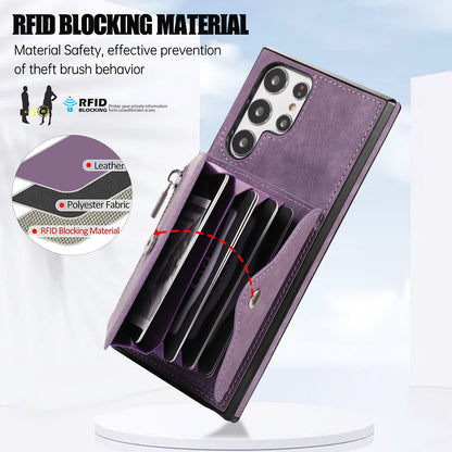 For Samsung Galaxy S22 Ultra 5G PU Leather+TPU Phone Case RFID Blocking Card Bag Cover with Kickstand