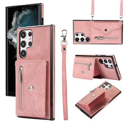 For Samsung Galaxy S22 Ultra 5G PU Leather+TPU Phone Case RFID Blocking Card Bag Cover with Kickstand