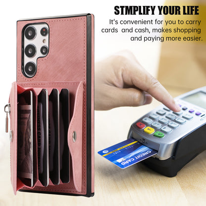 For Samsung Galaxy S22 Ultra 5G PU Leather+TPU Phone Case RFID Blocking Card Bag Cover with Kickstand