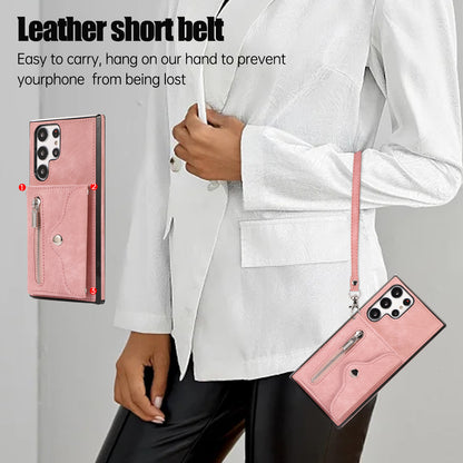 For Samsung Galaxy S22 Ultra 5G PU Leather+TPU Phone Case RFID Blocking Card Bag Cover with Kickstand