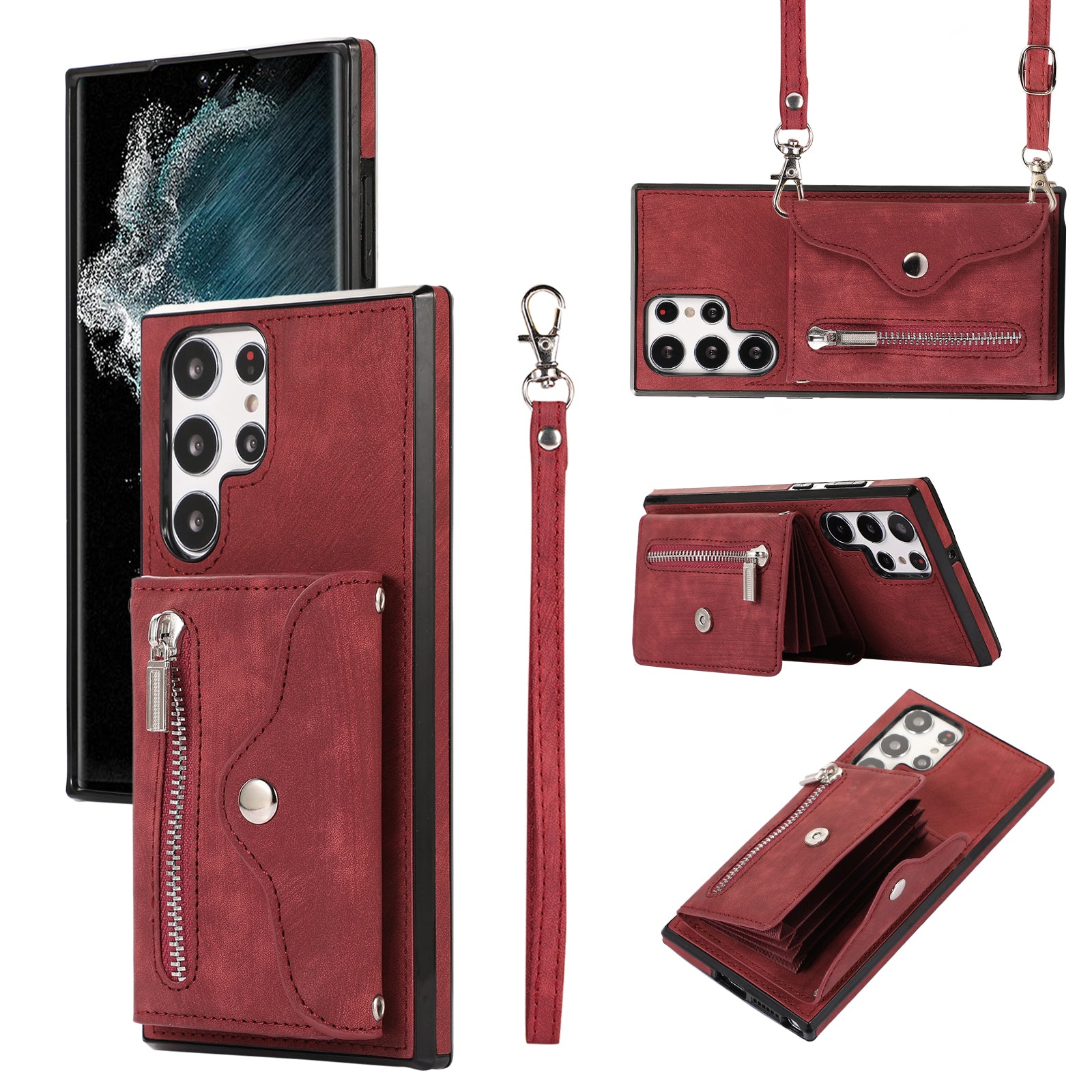 For Samsung Galaxy S22 Ultra 5G PU Leather+TPU Phone Case RFID Blocking Card Bag Cover with Kickstand