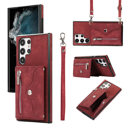 For Samsung Galaxy S22 Ultra 5G PU Leather+TPU Phone Case RFID Blocking Card Bag Cover with Kickstand