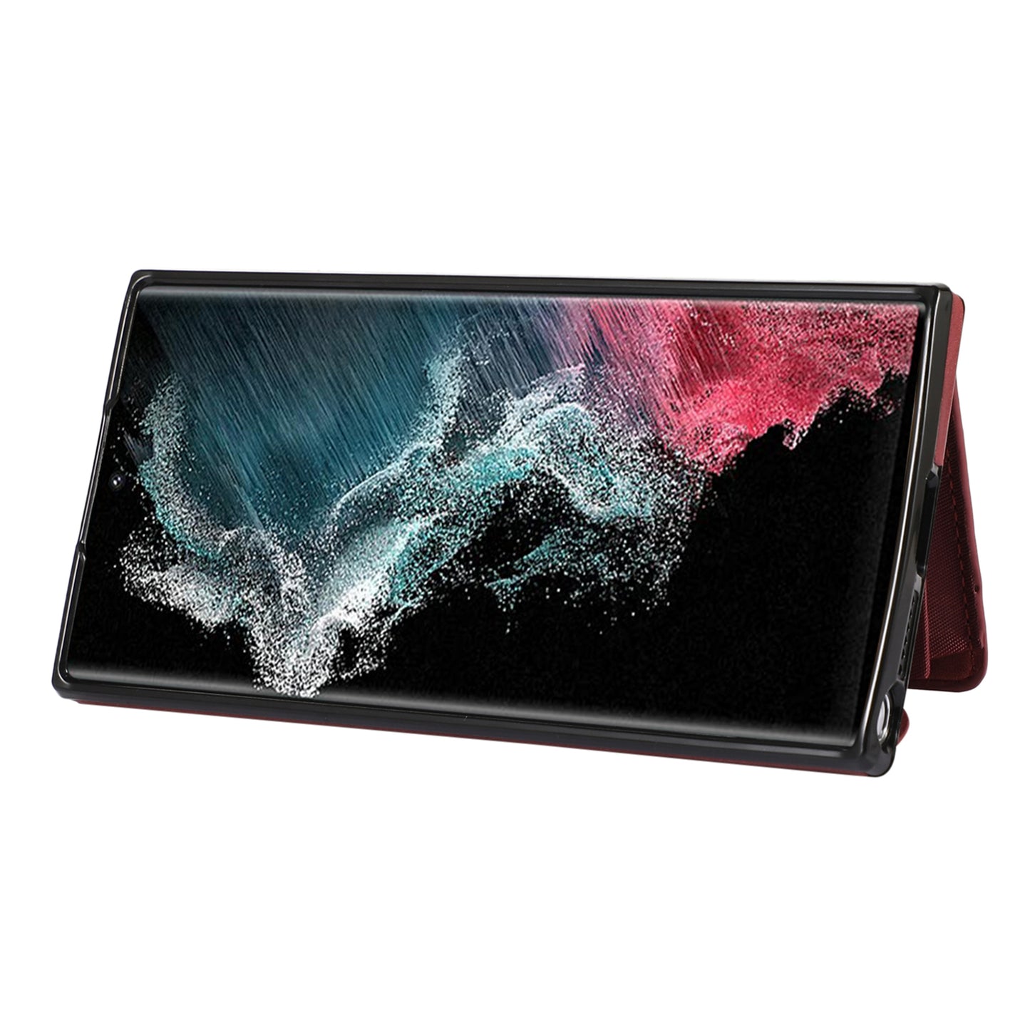 For Samsung Galaxy S22 Ultra 5G PU Leather+TPU Phone Case RFID Blocking Card Bag Cover with Kickstand