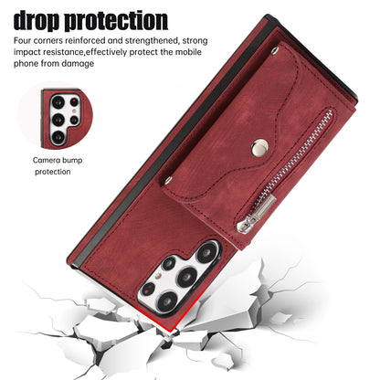 For Samsung Galaxy S22 Ultra 5G PU Leather+TPU Phone Case RFID Blocking Card Bag Cover with Kickstand