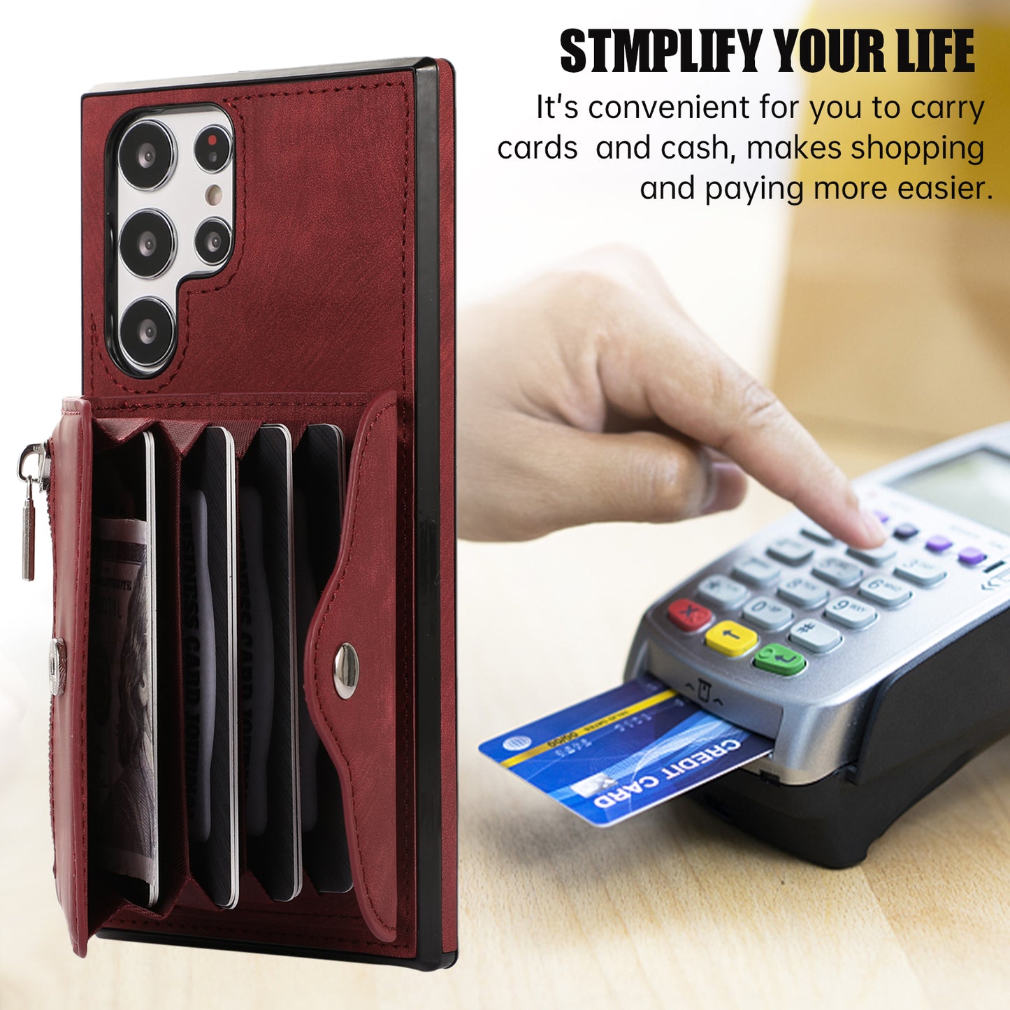 For Samsung Galaxy S22 Ultra 5G PU Leather+TPU Phone Case RFID Blocking Card Bag Cover with Kickstand