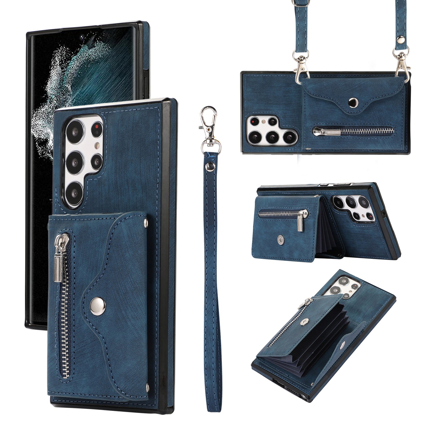 For Samsung Galaxy S22 Ultra 5G PU Leather+TPU Phone Case RFID Blocking Card Bag Cover with Kickstand