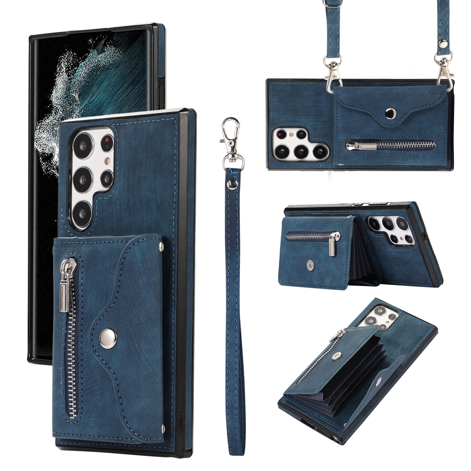 For Samsung Galaxy S22 Ultra 5G PU Leather+TPU Phone Case RFID Blocking Card Bag Cover with Kickstand