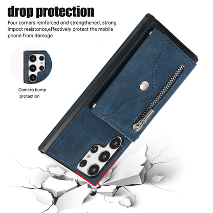 For Samsung Galaxy S22 Ultra 5G PU Leather+TPU Phone Case RFID Blocking Card Bag Cover with Kickstand
