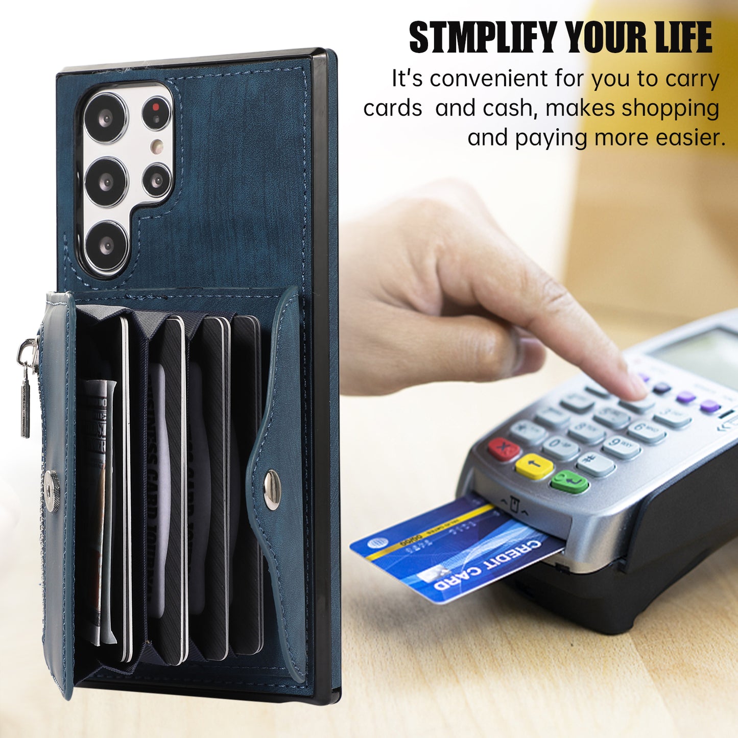 For Samsung Galaxy S22 Ultra 5G PU Leather+TPU Phone Case RFID Blocking Card Bag Cover with Kickstand