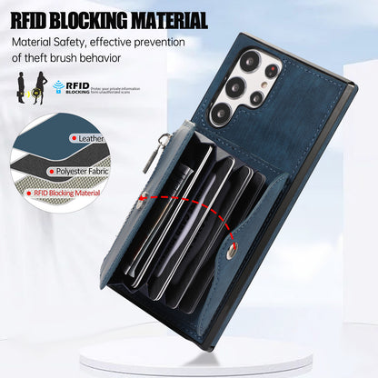 For Samsung Galaxy S22 Ultra 5G PU Leather+TPU Phone Case RFID Blocking Card Bag Cover with Kickstand