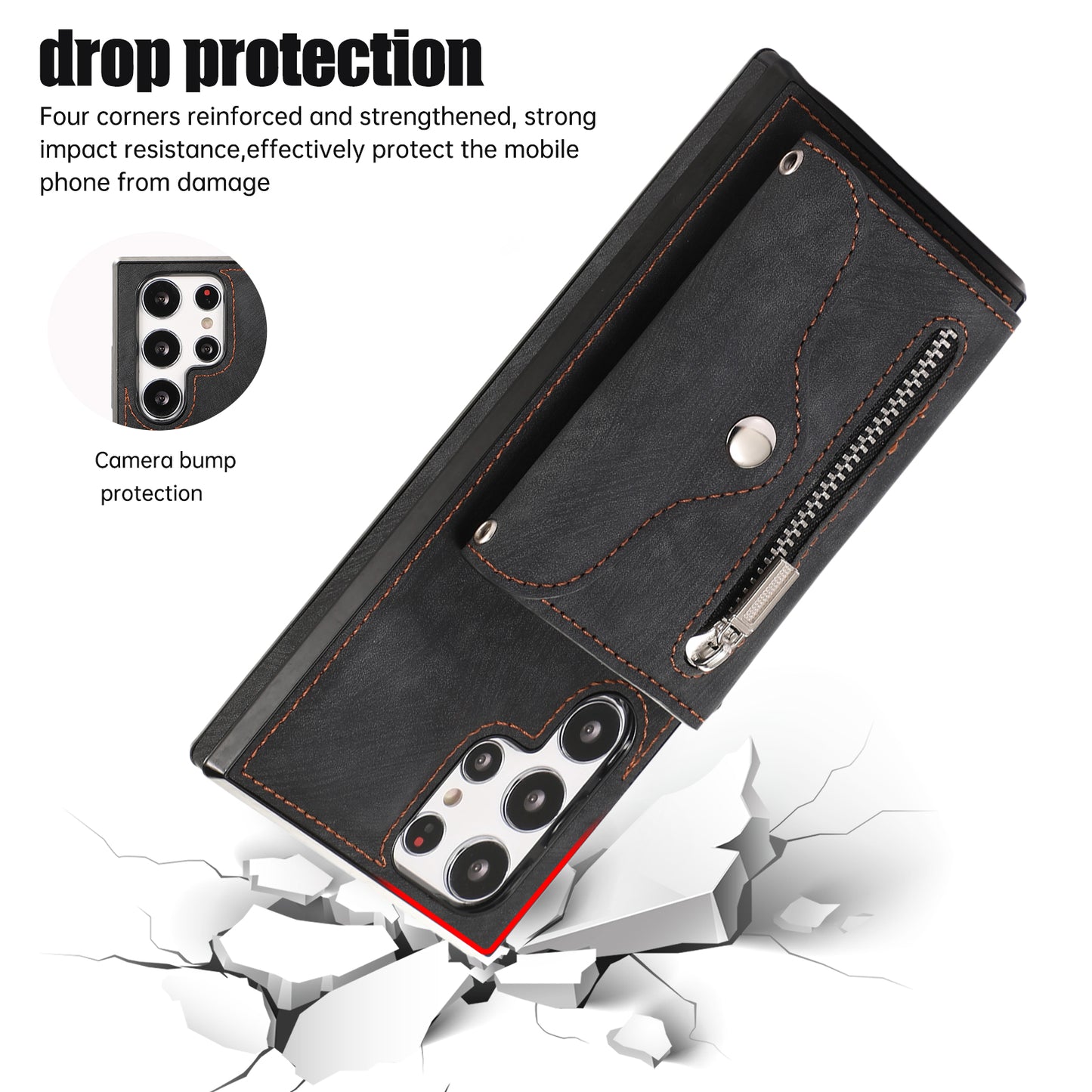 For Samsung Galaxy S22 Ultra 5G PU Leather+TPU Phone Case RFID Blocking Card Bag Cover with Kickstand