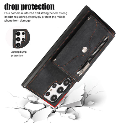 For Samsung Galaxy S22 Ultra 5G PU Leather+TPU Phone Case RFID Blocking Card Bag Cover with Kickstand