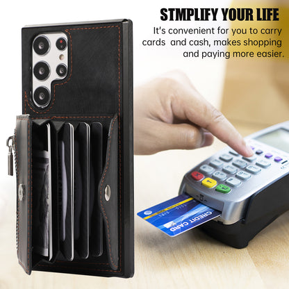 For Samsung Galaxy S22 Ultra 5G PU Leather+TPU Phone Case RFID Blocking Card Bag Cover with Kickstand