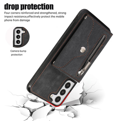 For Samsung Galaxy S21 FE 5G Smartphone Case Kickstand PU Leather+TPU Shell with RFID Blocking Card Bag
