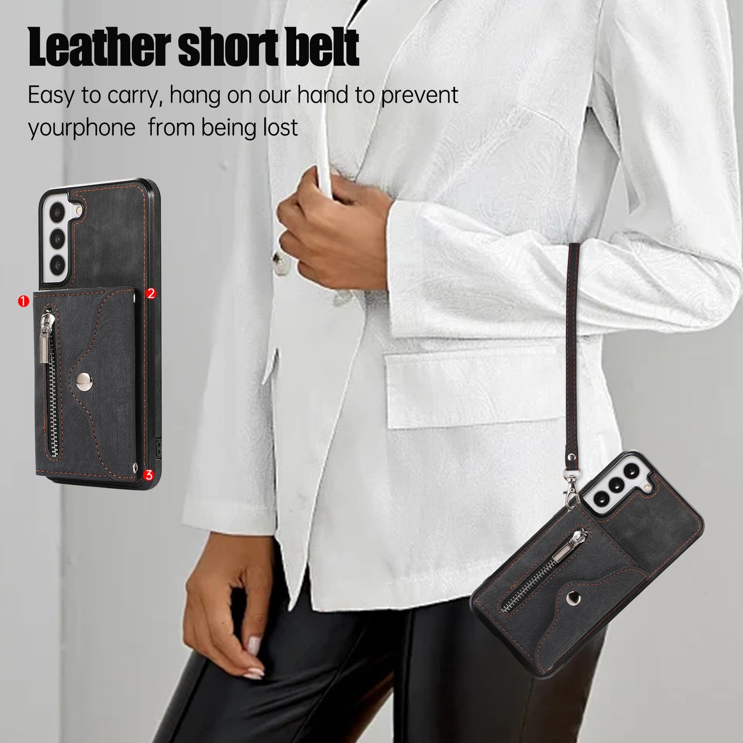 For Samsung Galaxy S21 FE 5G Smartphone Case Kickstand PU Leather+TPU Shell with RFID Blocking Card Bag