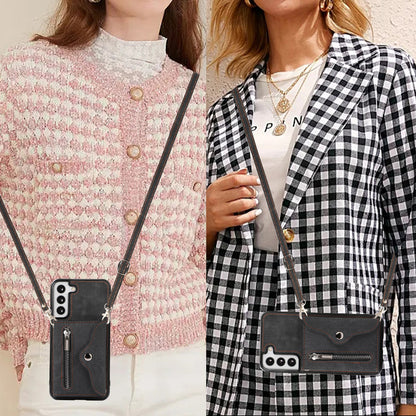 For Samsung Galaxy S21 FE 5G Smartphone Case Kickstand PU Leather+TPU Shell with RFID Blocking Card Bag