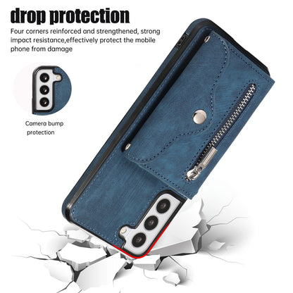 For Samsung Galaxy S21 FE 5G Smartphone Case Kickstand PU Leather+TPU Shell with RFID Blocking Card Bag